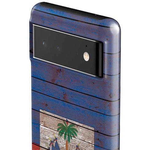 Haiti Flag Dark Wood Google Pixel 6 Case